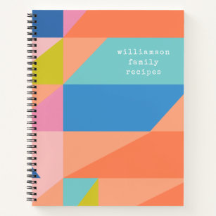 Bright Colorful Geometric Orange Custom Recipe Notebook