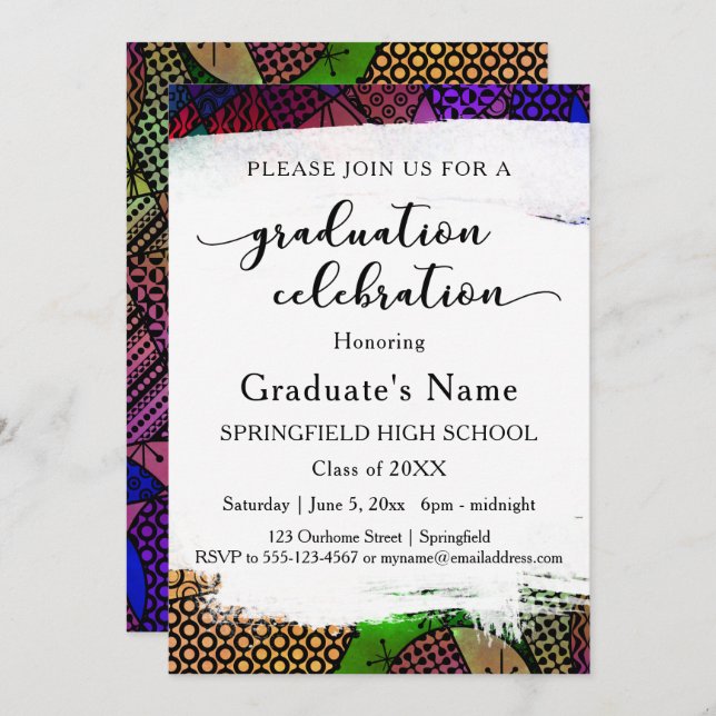 Bright Colorful Geometric Pattern Graduation Party Invitation (Front/Back)
