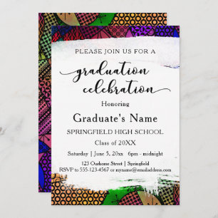 Bright Colorful Geometric Pattern Graduation Party Invitation