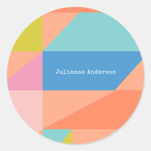 Bright Colorful Geometric Shapes Personalized Name Classic Round Sticker
