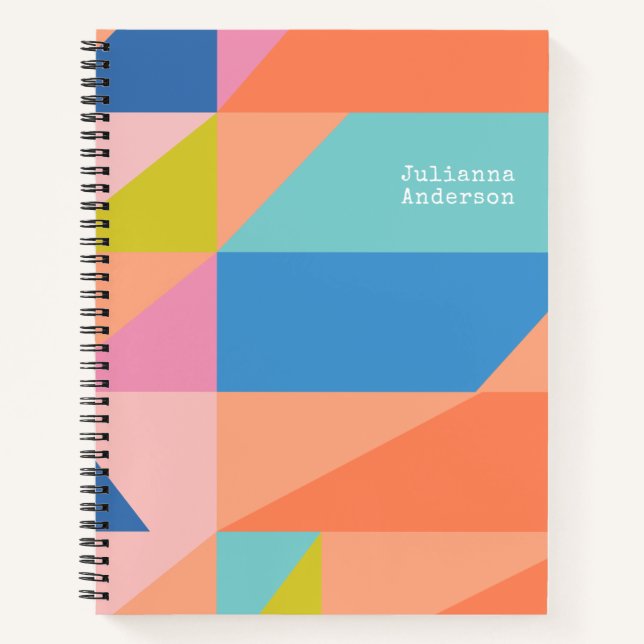 Bright Colorful Geometric Shapes Personalized Name Notebook (Front)