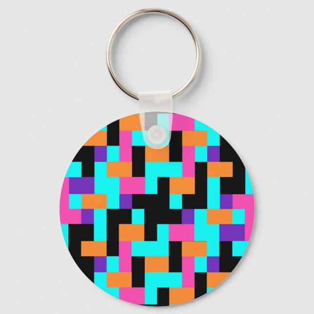 Bright Colorful Geometric Square Pattern Keychain (Front)