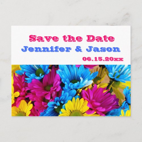 Bright Colorful Gerber Daisy Bouquet Save the Date Announcement Postcard