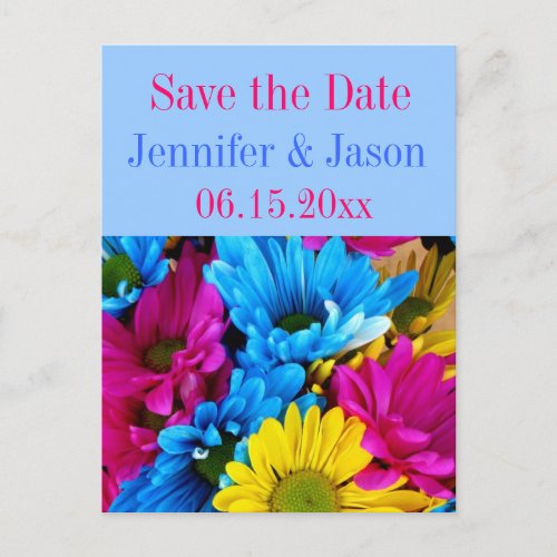 Bright Colorful Gerber Daisy Bouquet Save the Date Announcement Postcard