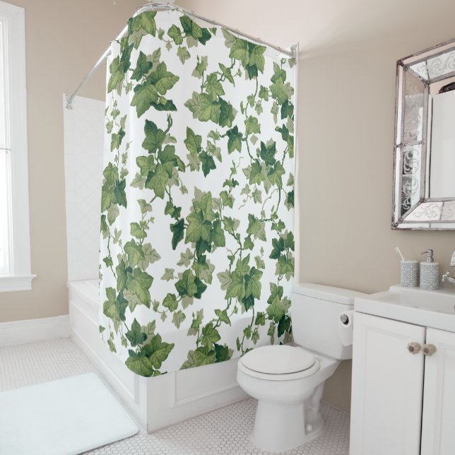 Bright Colorful Green Climbing Ivy Shower Curtain (In Situ)