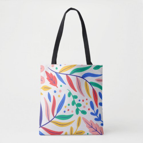 Bright Colorful Hand drawn Leaves Tote Bag