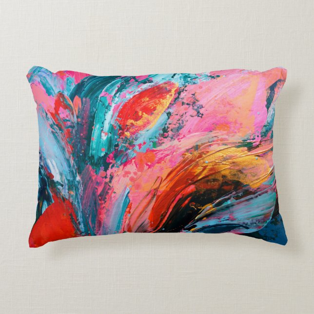 Bright colorful hand painted abstract backgroundar accent pillow (Front)