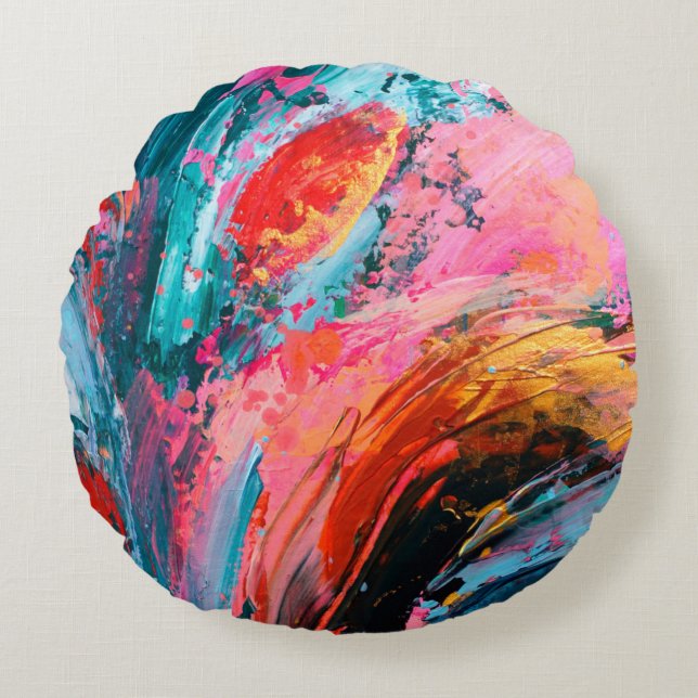 Bright colorful hand painted abstract backgroundar round pillow (Front)