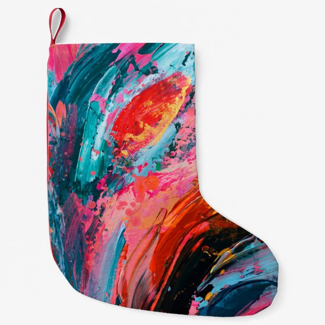 Bright colorful hand painted abstract backgroundar small christmas stocking (Front)