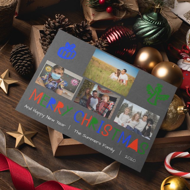 Bright Colorful Handwritten Photo Christmas Holiday Card (Creator Uploaded)