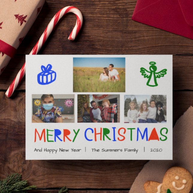 Bright Colorful Handwritten Photo Christmas Holiday Card (Creator Uploaded)