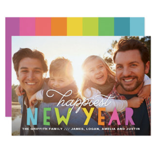 Bright Colorful Happiest New Year Holiday Photo Card
