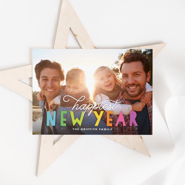 Bright Colorful Happiest New Year Photo Holiday Card (Creator Uploaded)