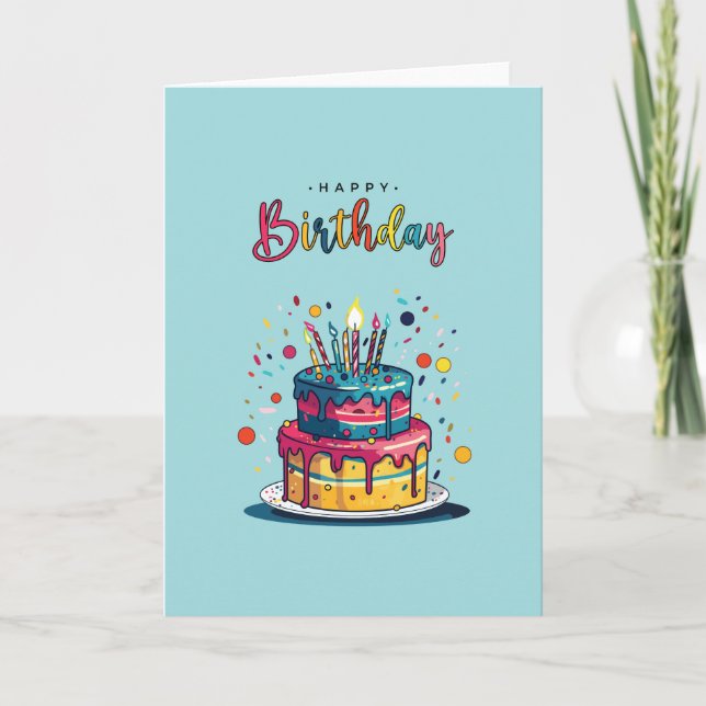 Bright & Colorful Happy Birthday Cake Card (Front)