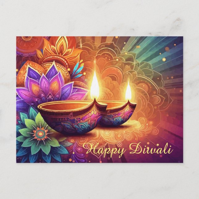 Bright & Colorful Happy Diwali Festival of Light Holiday Postcard (Front)