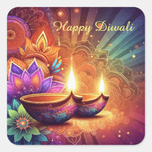 Bright & Colorful Happy Diwali Festival of Light Square Sticker