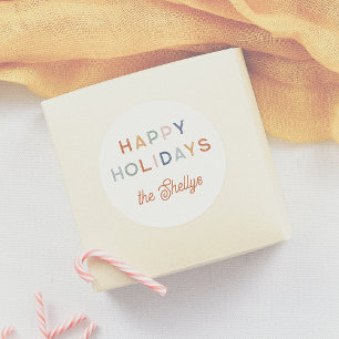 Bright & Colorful Happy Holidays Script Name Classic Round Sticker