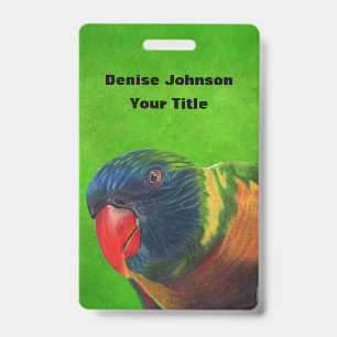 Bright Colorful Head of Macaw Parrot on Green Badge