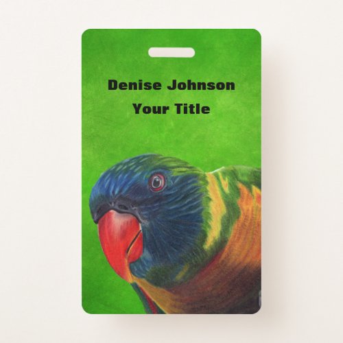 Bright Colorful Head of Macaw Parrot on Green Badge