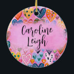 Bright Colorful Hearts Personalized Nursery  Ceramic Ornament<br><div class="desc">Colorful,  bright,  and whimsical hearts.  Add the name and it's a one-of-a-kind personalized gift.</div>