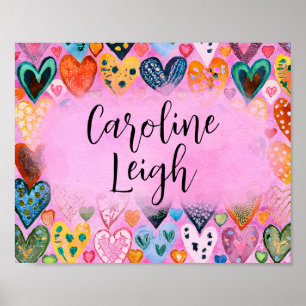 Bright Colorful Hearts Personalized Nursery Poster