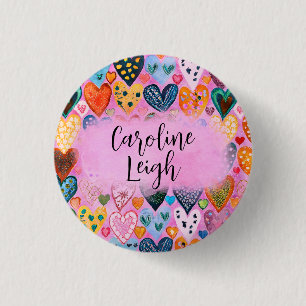 Bright Colorful Hearts Personalized Teen Teenager Button