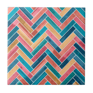 Bright Colorful Herringbone Pattern Ceramic Tile