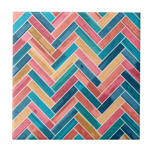 Bright Colorful Herringbone Pattern Ceramic Tile (Front)