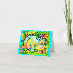 bright colorful hippopotamus birthday party invitation