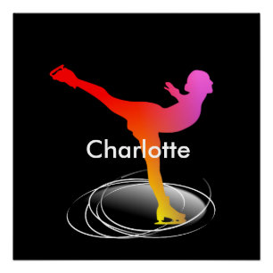 Bright Colorful Ice Skating Skater Silhouette Poster