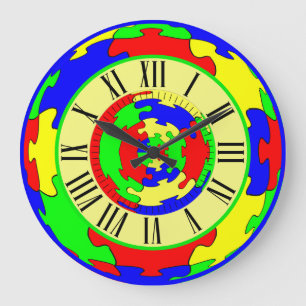 Bright Colorful Jigsaw Puzzle Art, Roman Numerals Large Clock