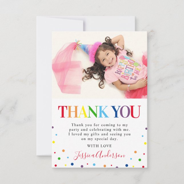 Bright Colorful Kids Birthday Photo Thank You Card (Front)
