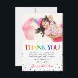 Bright Colorful Kids Birthday Photo Thank You Card<br><div class="desc">Thank friends and family for making your child's birthday a special occasion with these cute colorful childrens birthday party thank you cards. Featuring rainbow 'THANK YOU' text,  a photo of the birthday girl or boy,  scattered colorful dots and a thank you message which can easily be personalized.</div>