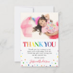 Bright Colorful Kids Birthday Photo Thank You Card<br><div class="desc">Thank friends and family for making your child's birthday a special occasion with these cute colorful childrens birthday party thank you cards. Featuring rainbow 'THANK YOU' text,  a photo of the birthday girl or boy,  scattered colorful dots and a thank you message which can easily be personalized.</div>