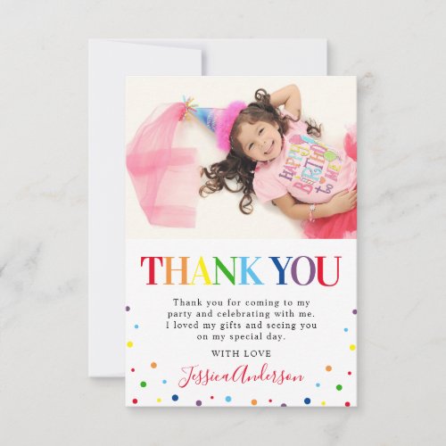 Bright Colorful Kids Birthday Photo Thank You Card