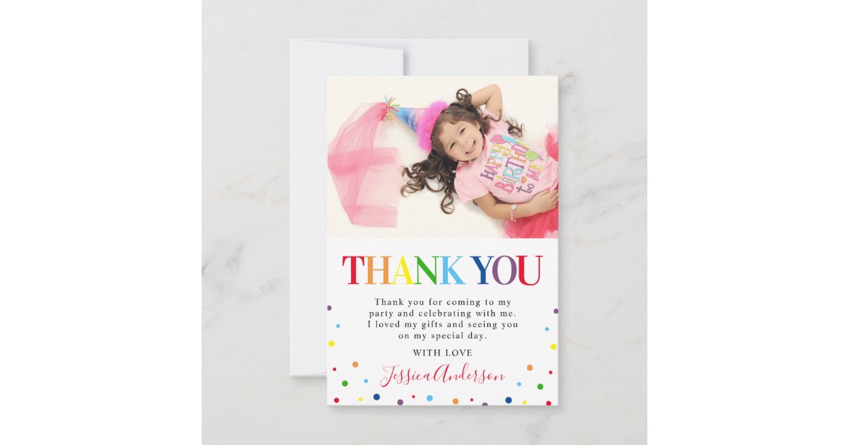 Bright Colorful Kids Birthday Photo Thank You Card Zazzle