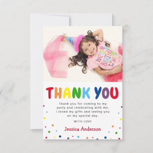 Bright Colorful Kids Birthday Photo Thank You Card