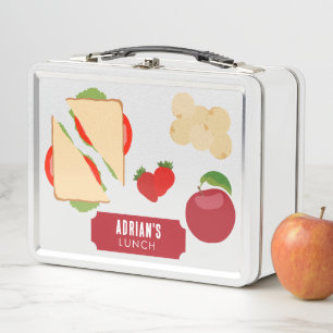 Bright Colorful Kids Healthy Lunch Custom Name Metal Lunch Box
