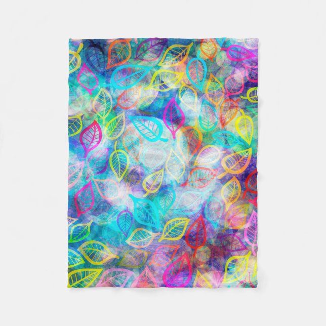 Bright Colorful Leafs Pattern Fleece Blanket (Front)