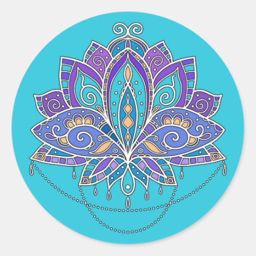 Bright Colorful Lotus flower on blue teal Classic Round Sticker