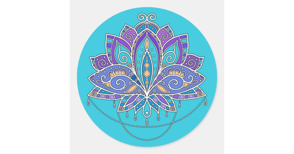 Bright Colorful Lotus flower on blue teal Classic Round Sticker | Zazzle