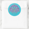 Bright Colorful Lotus flower on blue teal Classic Round Sticker | Zazzle