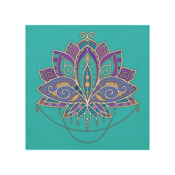 Bright Colorful Lotus Flower On Blue Teal Wood Wall Art Zazzle Com