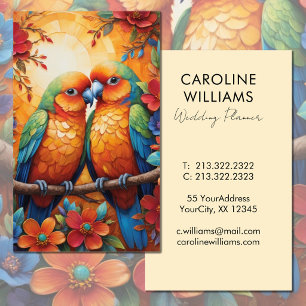 Bright colorful lovebirds tropical flowers business card