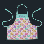 Bright Colorful Macaron Cookies Faux Glitter Name Apron<br><div class="desc">Whimsical and colorful faux gold glitter French macarons pattern in pink,  purple,  yellow,  and teal. Customizable name for a personalized gift.</div>