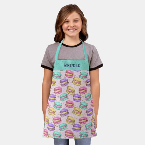 Bright Colorful Macaron Cookies Faux Glitter Name Apron