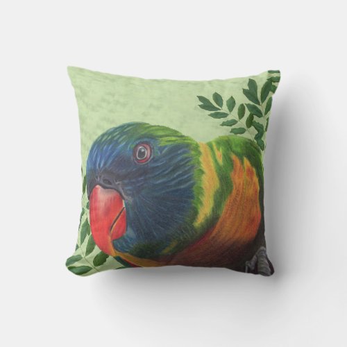 Bright Colorful Macaw Parrot Leaves on Green Outdoor Pillow