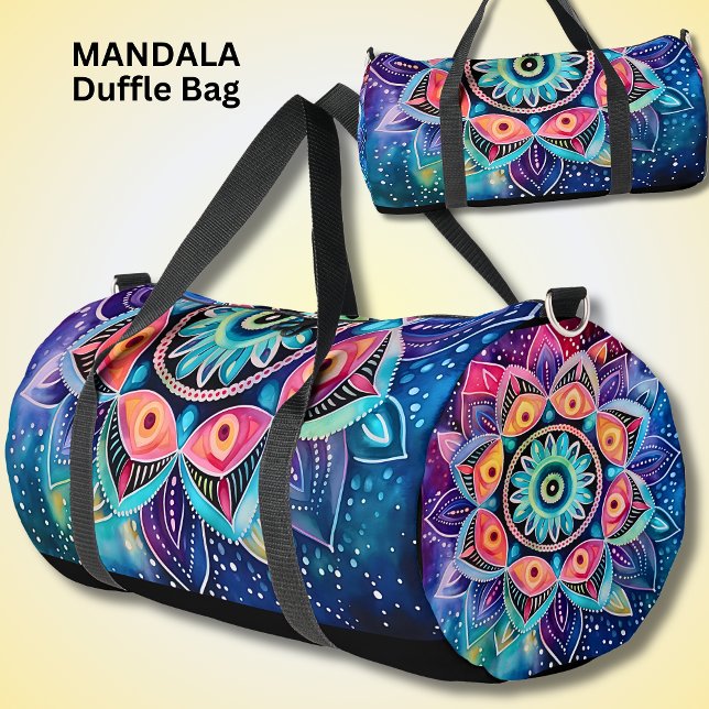 Bright Colorful Mandala Blue Aqua Pink Duffle Bag (Creator Uploaded)