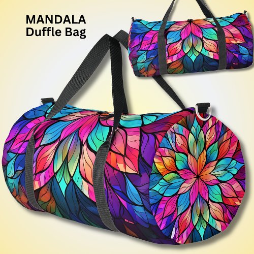 Bright Colorful Mandala Pink Aqua Stained Glass Duffle Bag