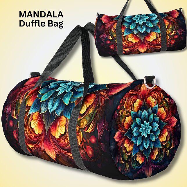 Bright Colorful Mandala Red Orange Aqua Duffle Bag (Creator Uploaded)